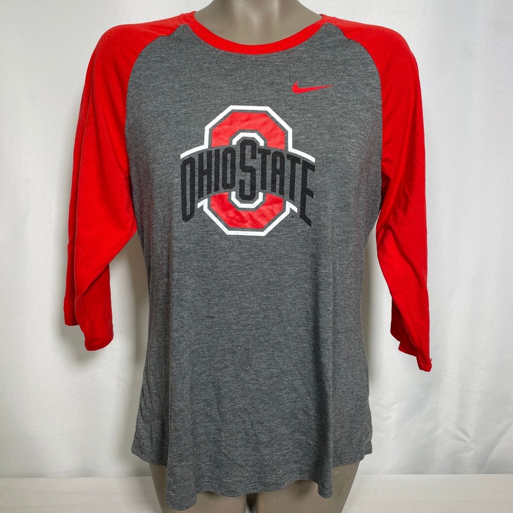 Ohio State Buckeyes Nike Dri-FIT Raglan 3/4 Sleeve Gray T-Shirt Women's LARGE